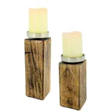 Spetebo Mango Kerzenhalter mit Alu Halter - 2er Set / 25 Cm - Holz Kerzenständer für Stumpen- und Kugel-kerzen