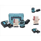 Makita DBO 180 RT1J Akku Exzenterschleifer 18 V 125 mm + 1x Akku 5,0 Ah + Ladegerät + Toolbrothers SPIDER Schleifset Netzschleifmittel + Makpac