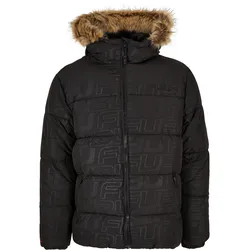 Winterjacke FUBU "Fubu Herren FM224-039-2 FUBU Corporate AOP Puffer Jacket", Herren, Gr. L, schwarz, 100% Polyester, mehrfarbig, casual, normal, ohne Ausschnitt, Langarm, Jacken