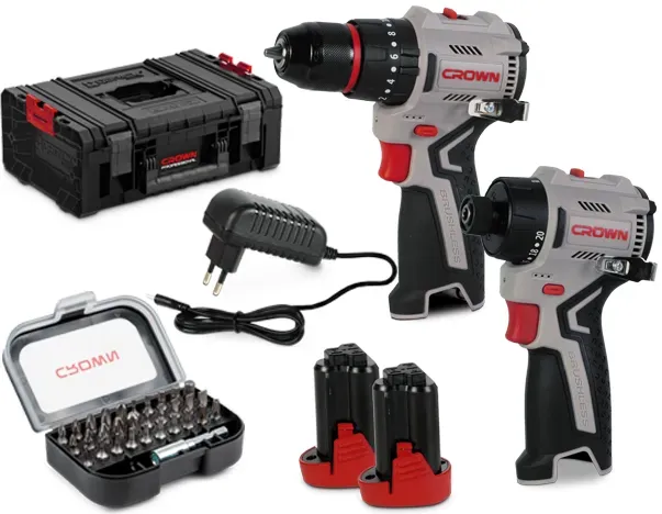 CROWN Akkuschrauber / Akku Schlagschrauber 12 V Set