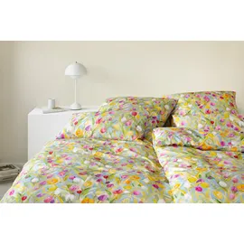 ELEGANTE Mako-Batist Tulpen Blau 155 x 220 cm + 80 x 80 cm