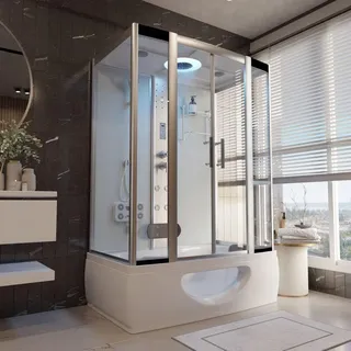 Tronitechnik TroniTechnik® Duschtempel Dusche IKARIA 135x80x220cm Komplettdusche Fertigdusche mit Wanne, Duschkabine mit Badewanne, freistehend, inkl. Zubehör, Regendusche, Massage