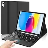 Tastatur Hülle Für iPad A16 11/10 Generation 2025/2022 (11/10.9 Zoll), Bluetooth Magnetisch Abnehmbarer Hülle Mit Tastatur Für iPad 11/10 Generation Mit Stifthalter, QWERTZ Layout, Schwarz-Touchpad