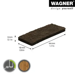 WAGNER Filz Pad 12tlg. - 16 x 44 x 3 mm, selbstklebend, braun, für Filzgleiter, Schutzpads oder zum Basteln - 15174599