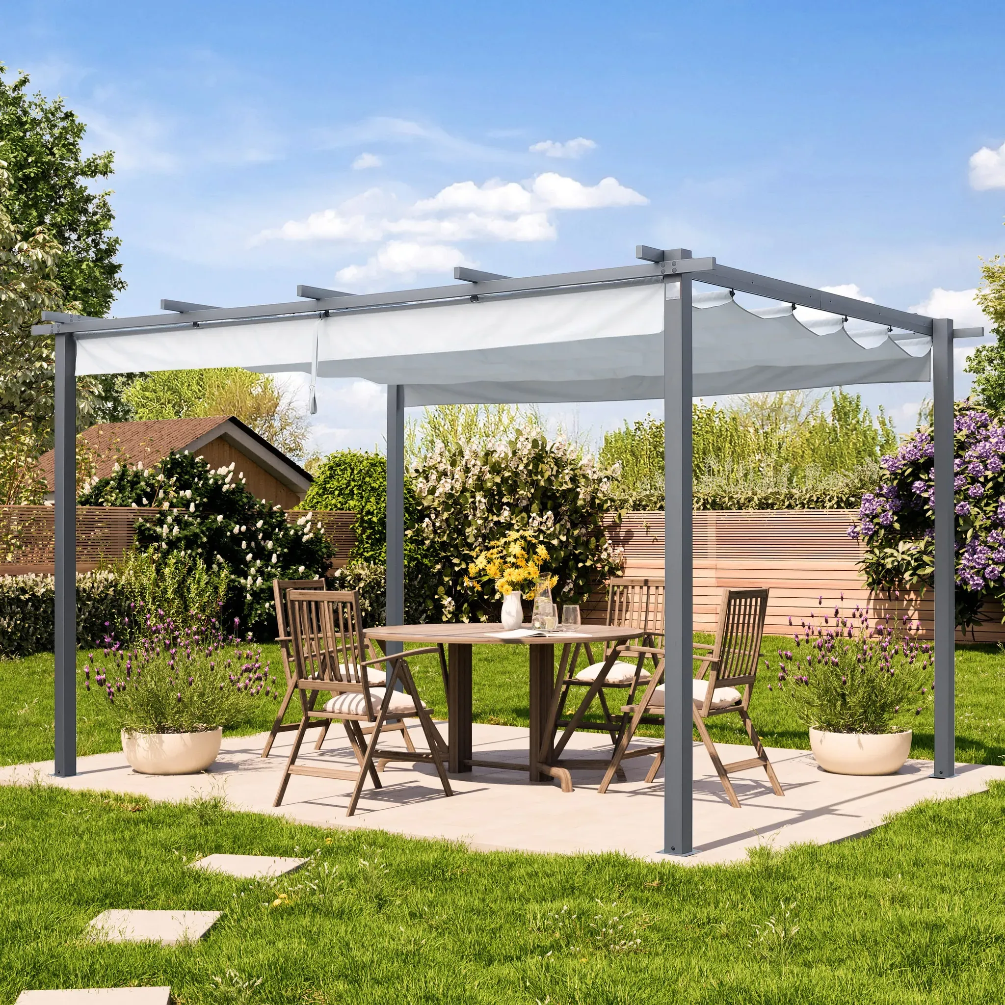 PRIMEYARD  3x4m Pergola gris-perle, toile d'ombrage gris perle - (400102)