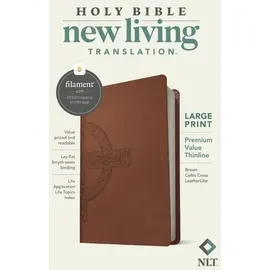 Tyndale House Publishers NLT Large Print Premium Value Thinline Bible, Filament Enabled (Leatherlike, Brown Celtic Cross)