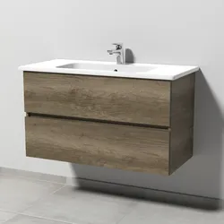 Sanipa Keramik-Waschtisch-Set mit Waschtischunterschrank „Solo One“ 95 × 45 × 55,5 cm in Eiche Nebraska