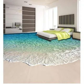 Schöne Strandlandschaft, 3D-Boden, wasserdicht, Wandgemälde für Badezimmer, Heimdekoration, 200 x 140 cm