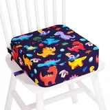 TOTIDYH SitzerhöHung Stuhl Kind, Tragbare Rutschfestes Sitzkissen Kinder, Waschbar SitzerhöHung Kinder Stuhl mit 2 Sicherheitsgurten, Zerlegbar StuhlerhöHung Kind(Dunkelblauer Dinosaurier)