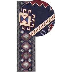 Teppich dunkelblau / dunkelrot 80 x 300 cm orientalisches Muster Kurzflor KANGAL