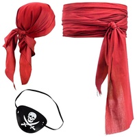 GalaxyCat Piraten-Kostüm Piraten Kostüm Set mit Kopftuch, Piratenschärpe & Augenklappe, Rot rosa|rot