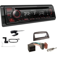 Kenwood KDC-BT450DAB 1-DIN DAB Autoradio Bluetooth CD USB AUX Einbauset passend für FIAT Doblo ab 2010 Mattschwarz