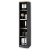 Stella Trading JASMIN Aktenregal in Graphit, Artisan Eiche Optik - Standregal mit 5 offenen Fächern - Landhausstil Büromöbel Komplettset - 43 x 204 x 38 cm (B/H/T)