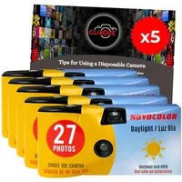 Einweg-Kamera-Set mit Novocolor Tageslicht-Einwegkamera, 27 Belichtungen und Clikoze Fotografie-Tipps Karte (5 Kameras)
