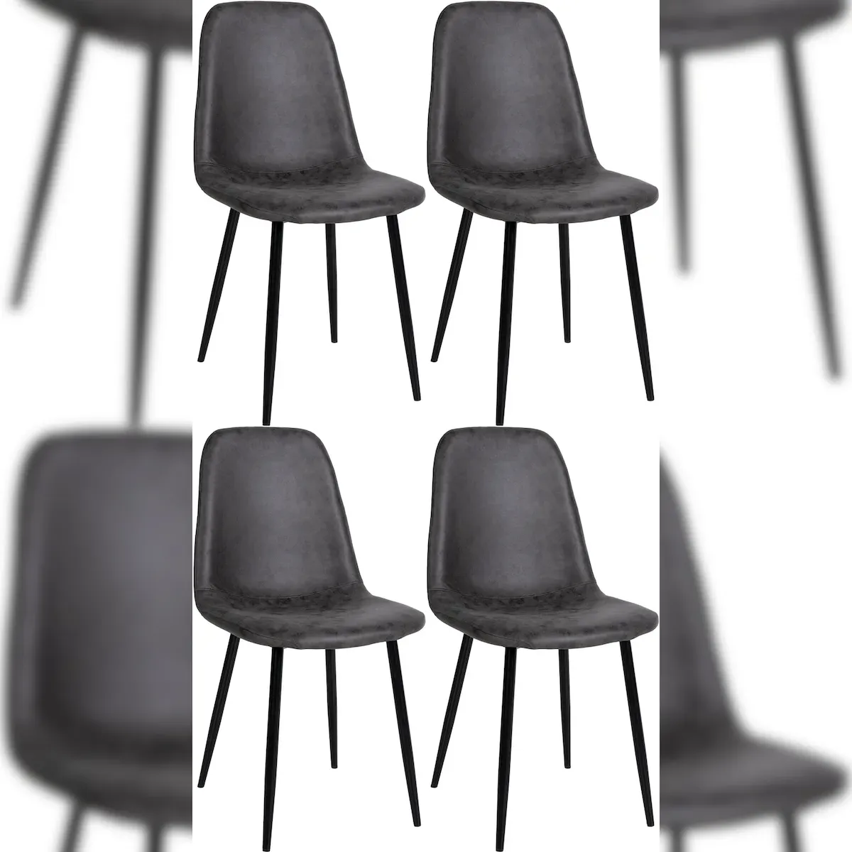 DELUKE® Esszimmerstühle 4er Set MOVI - Dunkelgrau Kunstleder, Metall 88x44x51cm Esszimmerstuhl Stuhl Esszimmer Küchenstühle