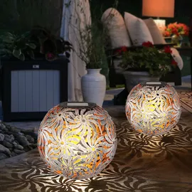 GLOBO LED Solar Kugelleuchte Geflecht Metall spritzwassergeschützt grau silberfarben