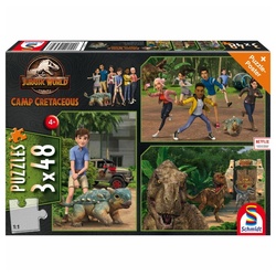 Schmidt Spiele Puzzle Abenteuer auf Isla Nublar 3 x 48 Teile, Puzzleteile bunt