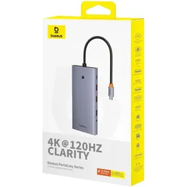 Baseus HUB PortalJoy Series 13in1 USB-C - 2x HDMI / DP / VGA / USB-A 3.1 / USB-C 3.1 / USB-A 2.0 / P (USB-C, 13 Ports), Dockingstation / USB Hub, Grau