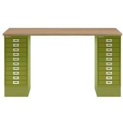 Bisley Schreibtisch »MultiRange« eichefarbene Platte 20 Schubladen grün, 140x74x60 cm