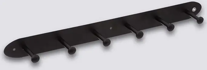Schwarzes Metall-Hängeregal mit 6 Haken