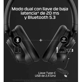 Kingston HyperX Cloud Mix 2 Kabellose Kopfhörer mit Geräuschunterdrückung, Gaming, Musik, Anrufen, Bluetooth 5.3 oder USB-C, Akku 110 h, Schwarz