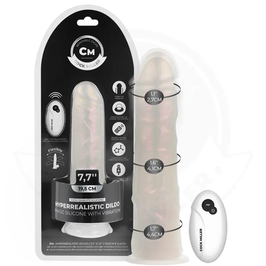 COCK MILLER - Dildo mit Saugnapf, Licht, Vibration und Fernbedienung Weiß, 19,5 cm