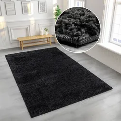 Hochflor-Teppich HOME AFFAIRE "Viva" Gr. 5, schwarz, B:200cm H:45mm L:200cm, Kunstfaser, Teppiche, Uni Farben, einfarbig, besonders weich und kuschelig, Kundenliebling