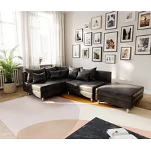 DeLife Ecksofa Clovis Anthrazit Antik Optik Hocker Ottomane Links Modulsofa - Schwarz/Grau