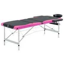 vidaXL Massageliege Klappbar 3-Zonen Aluminiumgestell Schwarz und Rosa