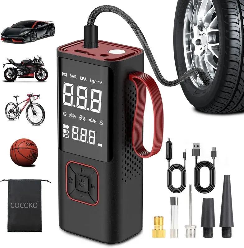 COCCKO 150 PSI kabelloser Auto-Reifenaufpumpper, tragbarer Reifenluftkompressor, LED-Display und automatische Abschaltung, Elektro-Aufpumpper für Fahrrad, Auto, Motorrad, Fahrrad und Ball
