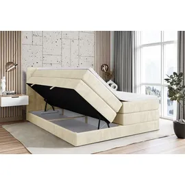 altdecor Boxspringbett mit Matratze, Topper Polsterbett mit Bettkasten Velanto-bz KING | Beige Monolith | 140x200
