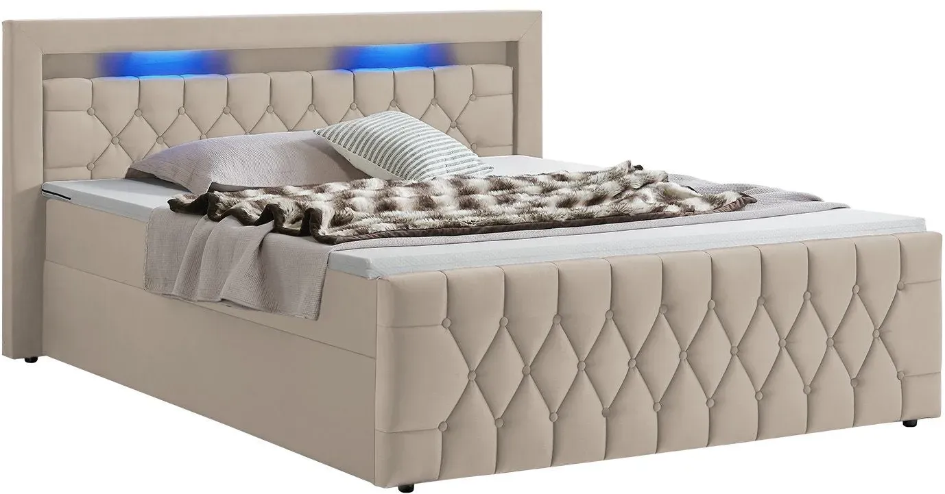 Boxspringbett Leona - Samt - Beige