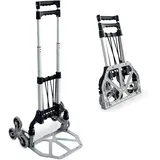 Grafner Aluminium Treppensteiger Sackkarre klappbar, sternförmige Räder, 70 kg Tragkraft, Anti-Rutsch Ladeschaufel, Expanderseil, Teleskopgriff, pannensichere Vollgummireifen, Treppen Sackkarre