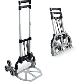 Grafner Aluminium Treppensteiger Sackkarre klappbar, sternförmige Räder, 70 kg Tragkraft, Anti-Rutsch Ladeschaufel, Expanderseil, Teleskopgriff, pannensichere Vollgummireifen, Treppen Sackkarre