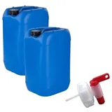 kanister-vertrieb® 2 Stück 25 L Kanister Wasserkanister Kunststoffkanister blau DIN61 + Hahn/BPA-frei + Etiketten