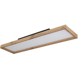 Deckenleuchte Deckenlampe Wohnzimmerleuchte Holzleuchte Lampe Schlafzimmer, CCT Farbfixierung, Holzoptik Landhaus weiß, 1x LED 24W 1500Lm 2700-6500K, HxLxB 8,5x80x20