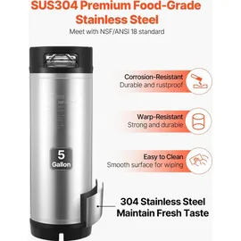 Vevor Corny Keg, 19 L Ball Lock Keg, SUS304 Cold Brew Kegs Fass Eimer mit zwei Gummigriffen & robustem Gummiboden, Brauausrüstung für Heimbraupartysv Bar Bistro Restaurant Café, 2 Stk.