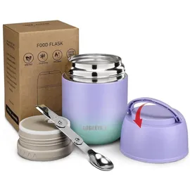 ITSLIFE Thermobehälter 500ml Edelstahl Löffel doppelwandig isoliert Blau-Lila