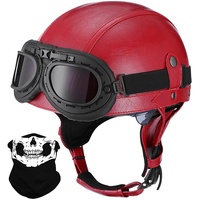 Deutsche Leder Motorrad Halbhelme mit ECE, Vintage Helme mit Schutzbrille, Jethelm Retro, Chopper Helm, Scooter-Helm, Fahrradhelm, mit Sonnenblende und Herausnehmbares Innenfutter