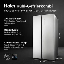 Haier HSW79F18ANMM SBS Serie 7 Side-by-Side (611 l, 1775 mm hoch, Edelstahl)