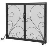Costway Kaminschutzgitter mit Doppeltüren, Kamingitter mit stabilen Stützhalterungen hinten & vorne, Kamin Funkenschutz, Kaminzaun,