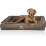 Knuffelwuff Orthopädisches Hundebett aus Laser gestepptem Kunstleder Montego XXL 120 x 100cm Braungrau