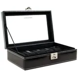 FRIEDRICH23 Uhrenbox London für 10 Uhren aus Leder mit Glasdeckel Schwarz