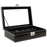 FRIEDRICH23 Uhrenbox London für 10 Uhren aus Leder mit Glasdeckel Schwarz