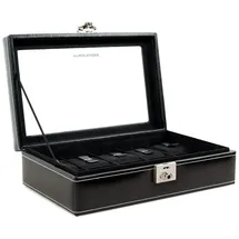 FRIEDRICH23 Uhrenbox London für 10 Uhren aus Leder mit Glasdeckel Schwarz