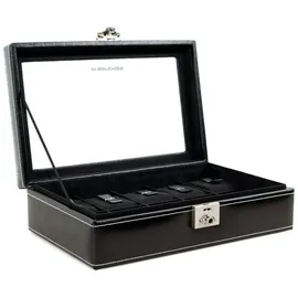 FRIEDRICH23 Uhrenbox London für 10 Uhren aus Leder mit Glasdeckel Schwarz