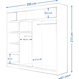 beautysofa Schiebetürenschrank PACO 200 x 215 x 61 cm Weiß