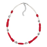 Gallay Perlenkette Drahtkette mit Glasperlen Walze rot und kristall silber-verspiegelt 45cm rot