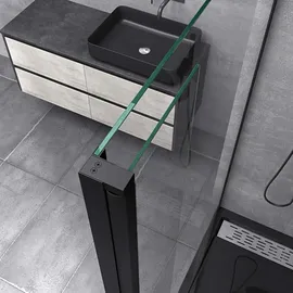 doporro Duschwand 120x200cm Walk-in mit 30cm Nebenteil, 8mm Duschabtrennung Bremen schwarz mit Stabilisator, aus Echtglas Esg-sicherheitsglas Klarglas Inkl. Nanobeschichtung