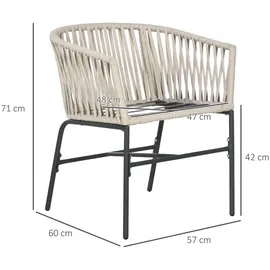 Outsunny Gartenstuhl 2er-Set 57 x 60 x 71 cm beige mit Kissen